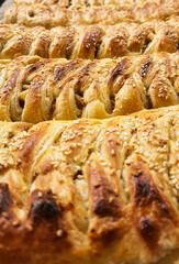 Banana strudel, famous for its crunchy, in a box, ready to serve.
