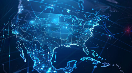 Digital map of USA, concept of North America global network and connectivity, data transfer and cyber technology, information exchange and telecommunication 