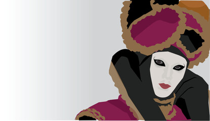 vector beautiful woman celebrating venetian carnival wearing traditional costume and hat also white mask