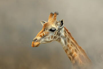 African giraffe walking on blurred nature background , Generative AI