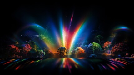 Fototapeta na wymiar black background, light refraction rainbow overlay