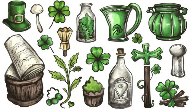 Hand drawn elements collection for st patrick's day celebration

