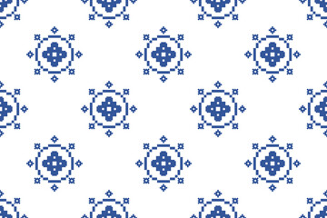 Cross Stitch embroidery seamless.Geometric pixel ethnic patterns. American, Mexican,African, mediterranean, nordic,Aztec style.Trendy folk art background design for products, fabric, ,print,decorate.