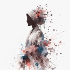 Indonesian girl wearing traditional clothes in splash ink painting with Generative AI.