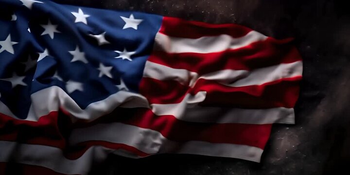 space. copy with background concrete dark black on Flag American of view Top