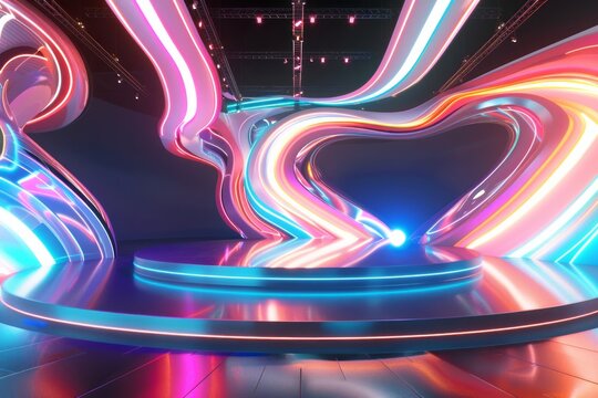 Dynamic e-sport arena with swirling patterns of light and color, creating a visually stunning backdrop for competitive gaming events, on isolated white background, Generative AI