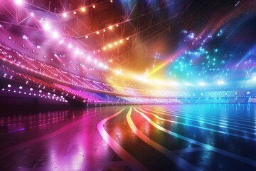 e-sport arena bathed in a rainbow of colors, with dynamic lighting effects and glowing surfaces, capturing the excitement and energy of competitive gaming, on isolated white background, Generative AI