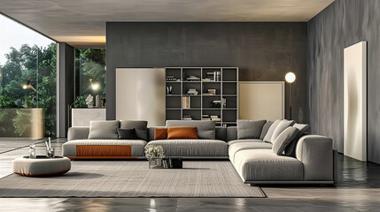 Modern Living Room with Chic Sofa, Stylish Decor, and Minimalist Design, Elegant and Comfortable Space