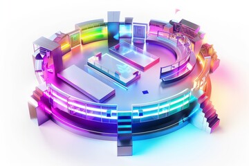 e-sport arena bathed in a rainbow of colors, with dynamic lighting effects and glowing surfaces, capturing the excitement and energy of competitive gaming, on isolated white background, Generative AI