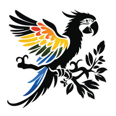silhouette and icon of a macaw isolated on white background