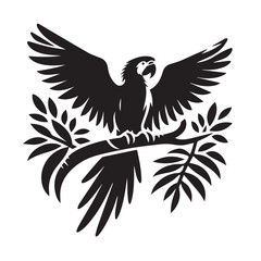 silhouette and icon of a macaw isolated on white background