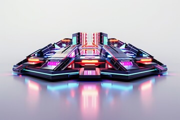 e-sport arena featuring sleek, futuristic architecture and a dazzling array of colorful lighting effects, amplifying the excitement of competitive gaming, on isolated white background, Generative AI