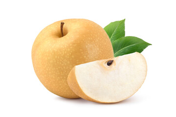 Asian pear with sliced isolated on white background.