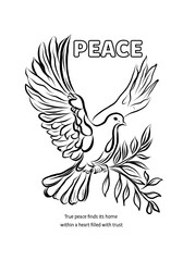 Coloring and motivation phase with an illustration of a dove, a symbol of peace and love - 756891299