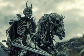 Skeleton Warrior With Sword Riding Skeleton Horse