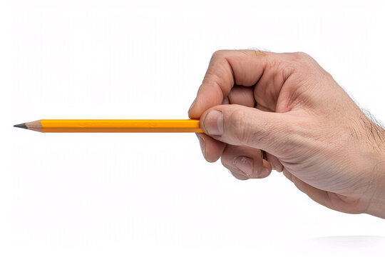 hand with pencil, Hand holding a pencil on isolated background
