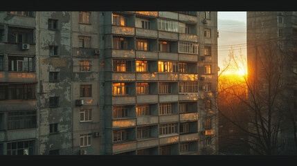 Sunrise Reflection on Apartment Building Windows