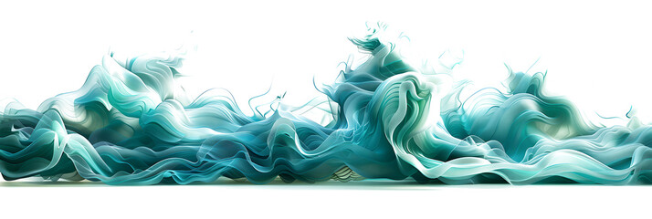 Fluid turquoise and green color trails on transparent background.