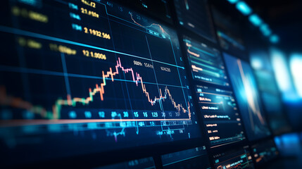 modern stock market graph with an upward trend on a dark blue background
