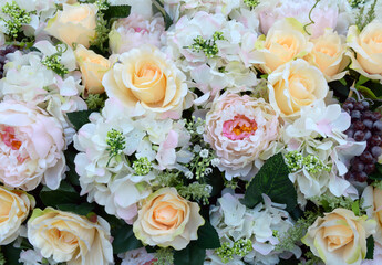wedding bouquet of roses, flowers and leaves