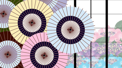 紫陽花と番傘の和風の背景