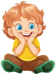 Fototapete Cheerful cartoon boy sitting with a joyful expression © GraphicsRF