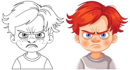 Fototapete Rund Vector illustration of a boy with an angry face © GraphicsRF