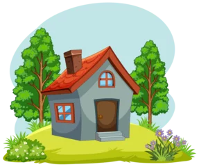 Fototapete Vector illustration of a small house surrounded by nature. © GraphicsRF