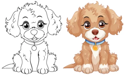 Papier Peint photo Autocollant Enfants Vector illustration of a puppy, outlined and colored