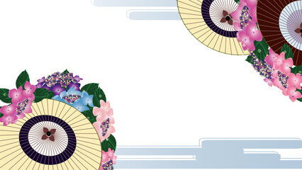 紫陽花と番傘の和風の背景