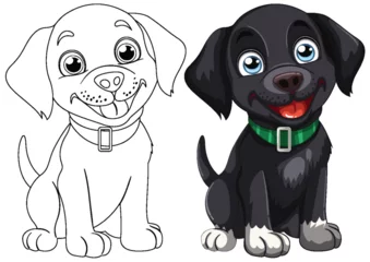 Gordijnen Two cartoon dogs smiling with colorful collars © GraphicsRF