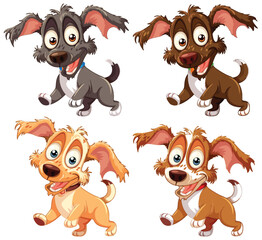 Obraz premium Four playful animated dogs showing different emotions.