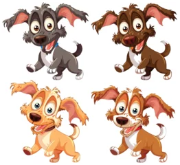 Gordijnen Four playful animated dogs showing different emotions. © GraphicsRF