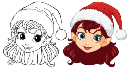 Gordijnen Vector illustration of a cheerful Christmas elf girl. © GraphicsRF