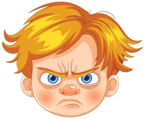 Fototapete Rund Vector illustration of a boy with an angry face © GraphicsRF
