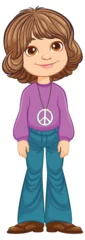 Rolgordijnen Cartoon girl wearing a peace sign necklace. © GraphicsRF