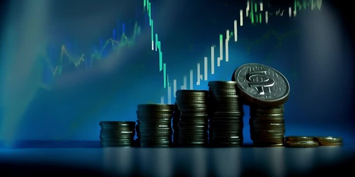 report. forex success and bar profit market investment or data growth concept.Financial money Saving graph. business growing with stack coin Money
