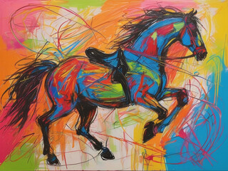 Chaotic Portrait of a Horse in Crayon Style