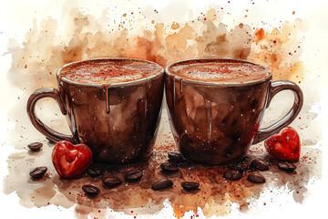 Cup chocolate coffee drink watercolor painting
