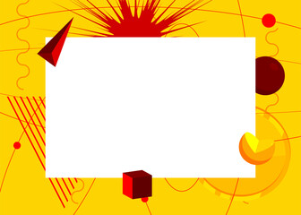 Yellow and red geometrical graphic retro theme background with white place for text. Minimal geometric elements frame. Vintage abstract shapes vector illustration for advertising.