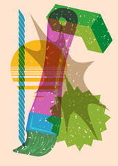 Risograph Paintbrush with speech bubble with geometric shapes. Objects in trendy riso graph print texture style design with geometry elements.