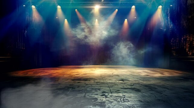 Stage scene with spotlights, animated virtual repeating seamless 4k	
