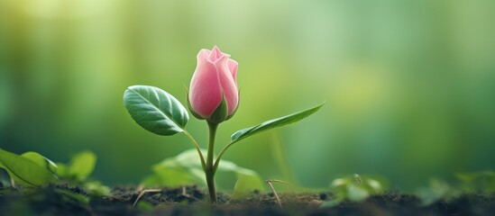 A beautiful small pink flower, a terrestrial plant, is blooming among the grass in a natural landscape. The macro photography captures each delicate petal and pedicel of the flowering plant