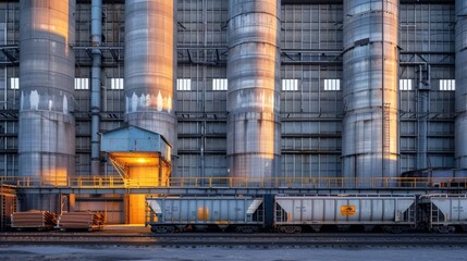 Obraz premium The massive doors of the grain silos loading bays open and close with a resounding thud signaling another batch of grains ready to be stored.