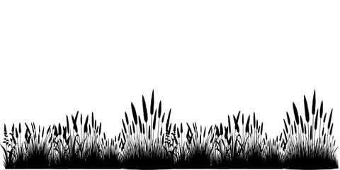 Horizontal black grass land Silhouettes. Cultivated Lawn vector illustration on white background with copy space for text - obrazy, fototapety, plakaty