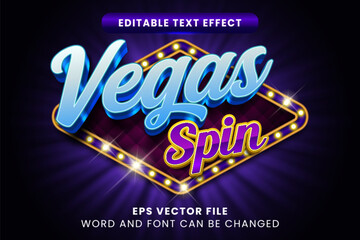 Vegas spin 3d editable text effect. Casino neon text style