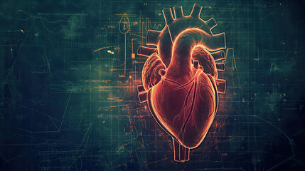 Medical Presentation Background described as heart blueprint style - obrazy, fototapety, plakaty
