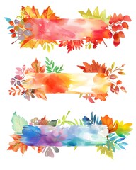 Fototapeta na wymiar Abstract watercolor banners. leaves and nature watercolor brush strokes. Vector illustration. Warm colors and Autumn concept