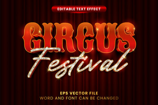 Circus festival 3d editable text effect. Show carnival neon glow text style