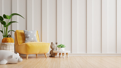 Mockup wall in the children's room on wall white colors background,yellow armchair - 756899008